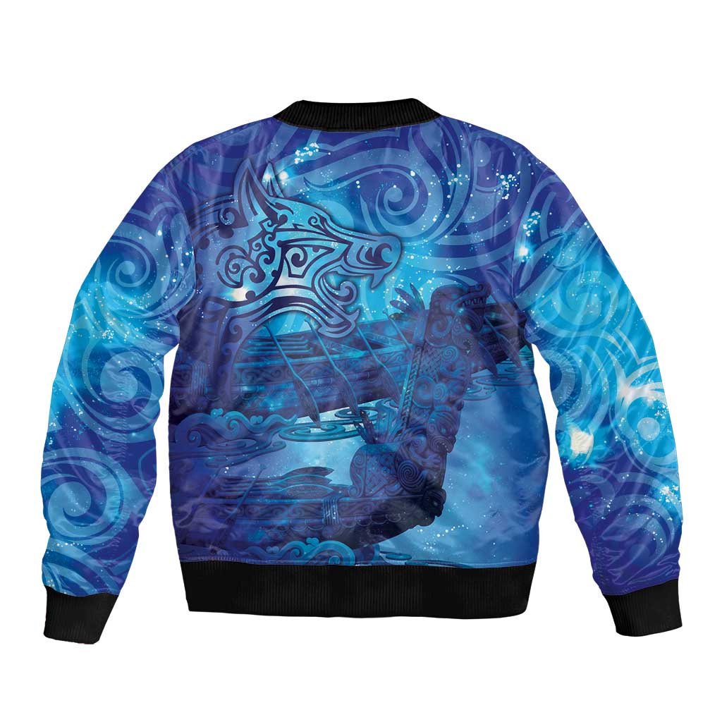 Kuri New Zealand Matariki Sleeve Zip Bomber Jacket Aotearoa Dog Waka Maori New Year Galaxy Vibes