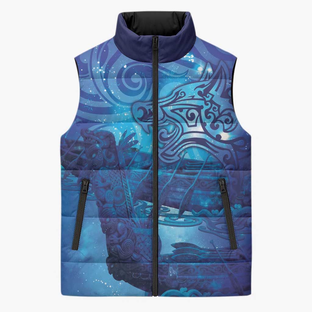 Kuri New Zealand Matariki Sleeveless Puffer Jacket Aotearoa Dog Waka Maori New Year Galaxy Vibes