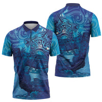 Kuri New Zealand Matariki Zipper Polo Shirt Aotearoa Dog Waka Maori New Year Galaxy Vibes
