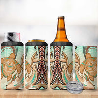 Hawaii 4 in 1 Can Cooler Tumbler Polynesian Shark and Sea Turtle Dreamy Turquoise Artsy