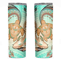 Hawaii Skinny Tumbler Polynesian Shark and Sea Turtle Dreamy Turquoise Artsy