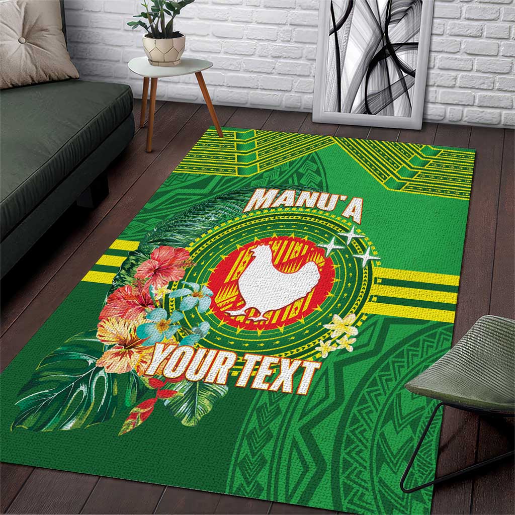 Personalized Manu'a Cession Day Area Rug Tropical Flowers With Polynesian Pattern