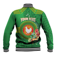 Personalized Manu'a Cession Day Baseball Jacket Tropical Flowers With Polynesian Pattern