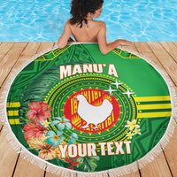 Personalized Manu'a Cession Day Beach Blanket Tropical Flowers With Polynesian Pattern