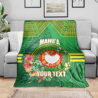 Personalized Manu'a Cession Day Blanket Tropical Flowers With Polynesian Pattern