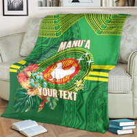 Personalized Manu'a Cession Day Blanket Tropical Flowers With Polynesian Pattern