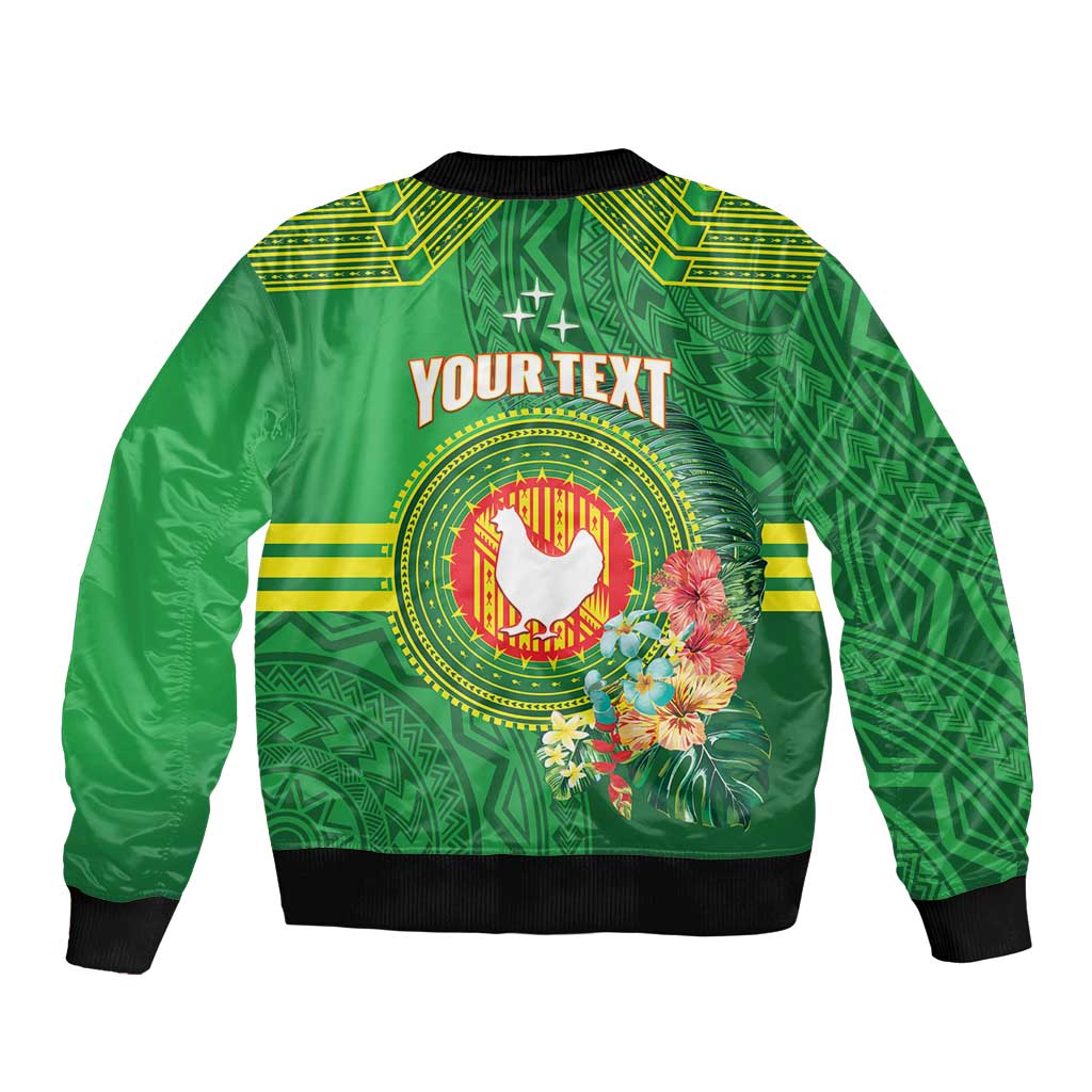 Personalized Manu'a Cession Day Bomber Jacket Tropical Flowers With Polynesian Pattern