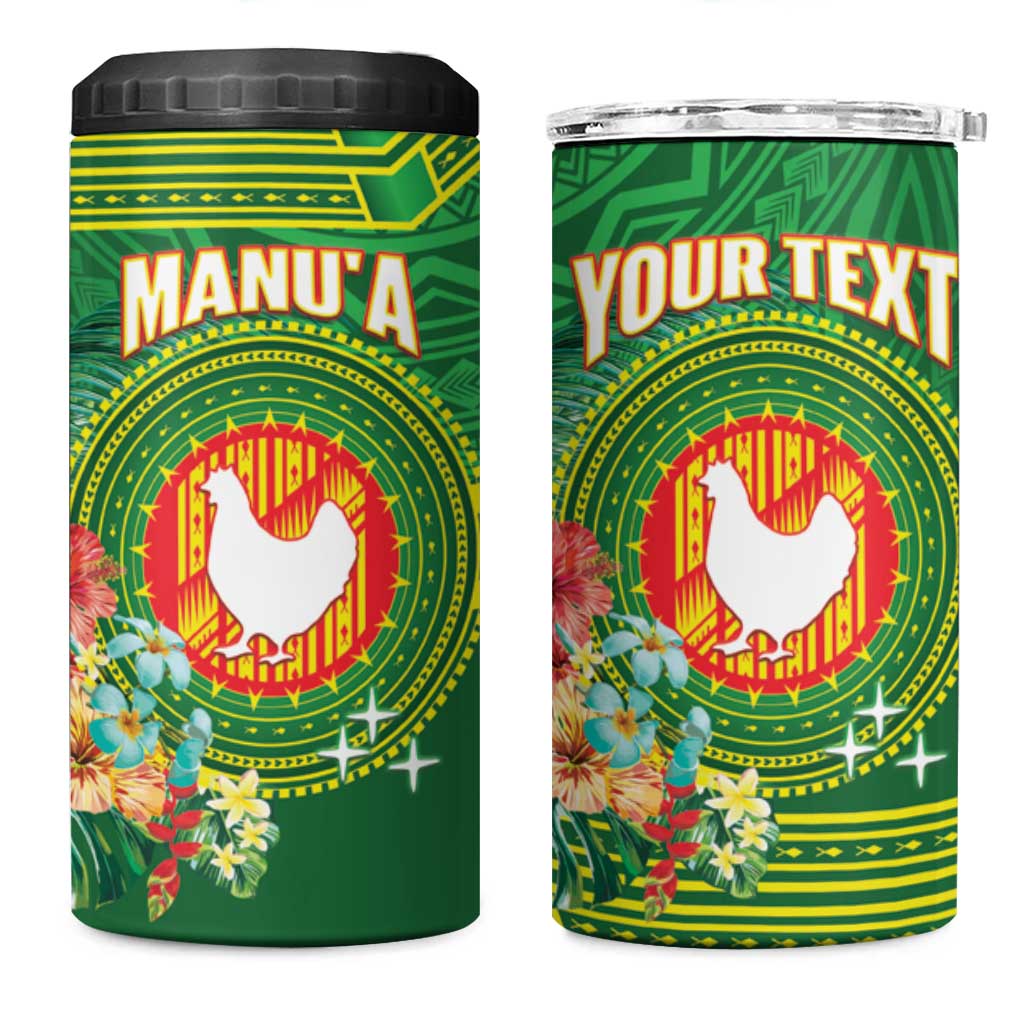 Personalized Manu'a Cession Day 4 in 1 Can Cooler Tumbler Tropical Flowers With Polynesian Pattern