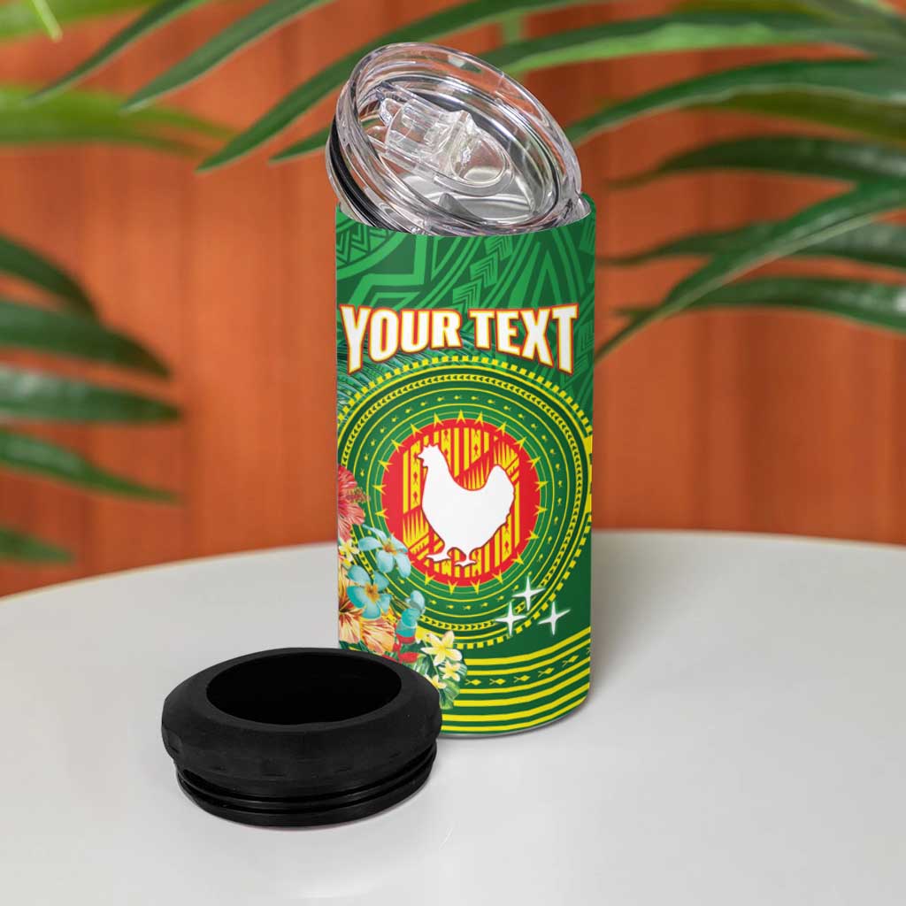 Personalized Manu'a Cession Day 4 in 1 Can Cooler Tumbler Tropical Flowers With Polynesian Pattern
