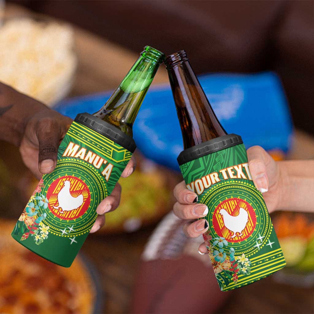 Personalized Manu'a Cession Day 4 in 1 Can Cooler Tumbler Tropical Flowers With Polynesian Pattern