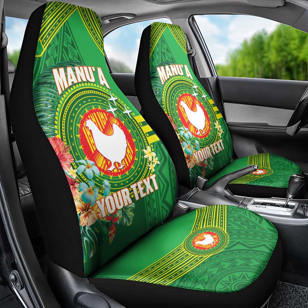 Personalized Manu'a Cession Day Car Seat Cover Tropical Flowers With Polynesian Pattern