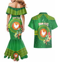 Personalized Manu'a Cession Day Couples Matching Mermaid Dress and Hawaiian Shirt Tropical Flowers With Polynesian Pattern