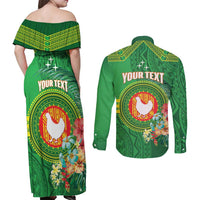 Personalized Manu'a Cession Day Couples Matching Off Shoulder Maxi Dress and Long Sleeve Button Shirt Tropical Flowers With Polynesian Pattern