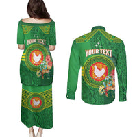 Personalized Manu'a Cession Day Couples Matching Puletasi and Long Sleeve Button Shirt Tropical Flowers With Polynesian Pattern LT14 - Polynesian Pride