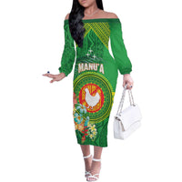 Personalized Manu'a Cession Day Family Matching Off The Shoulder Long Sleeve Dress and Hawaiian Shirt Tropical Flowers With Polynesian Pattern