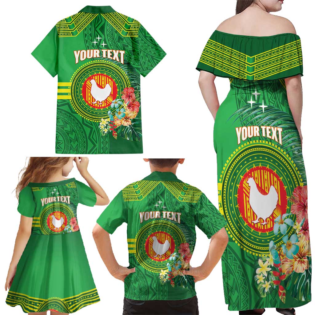 Personalized Manu'a Cession Day Family Matching Off Shoulder Maxi Dress and Hawaiian Shirt Tropical Flowers With Polynesian Pattern