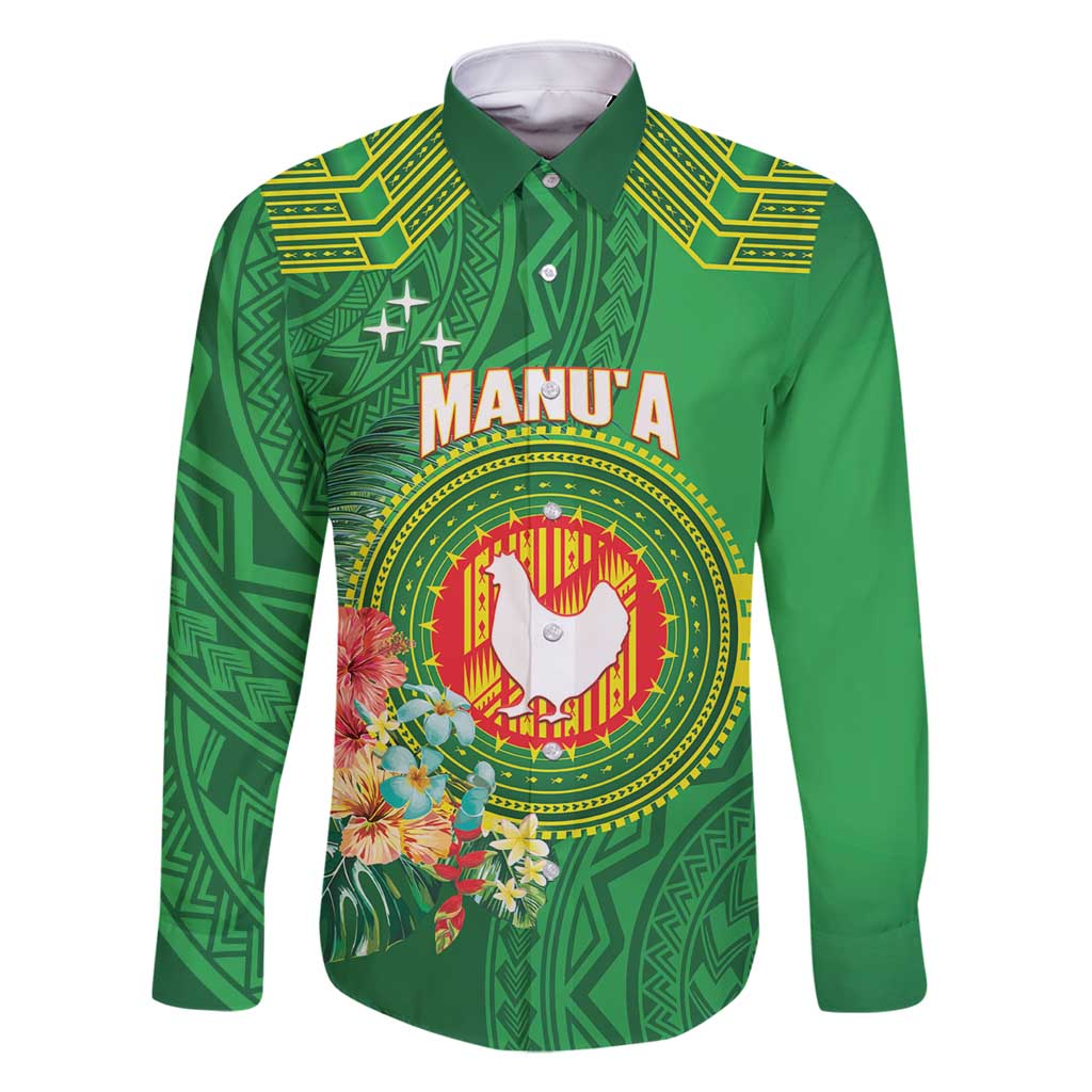 Personalized Manu'a Cession Day Family Matching Off Shoulder Short Dress and Hawaiian Shirt Tropical Flowers With Polynesian Pattern