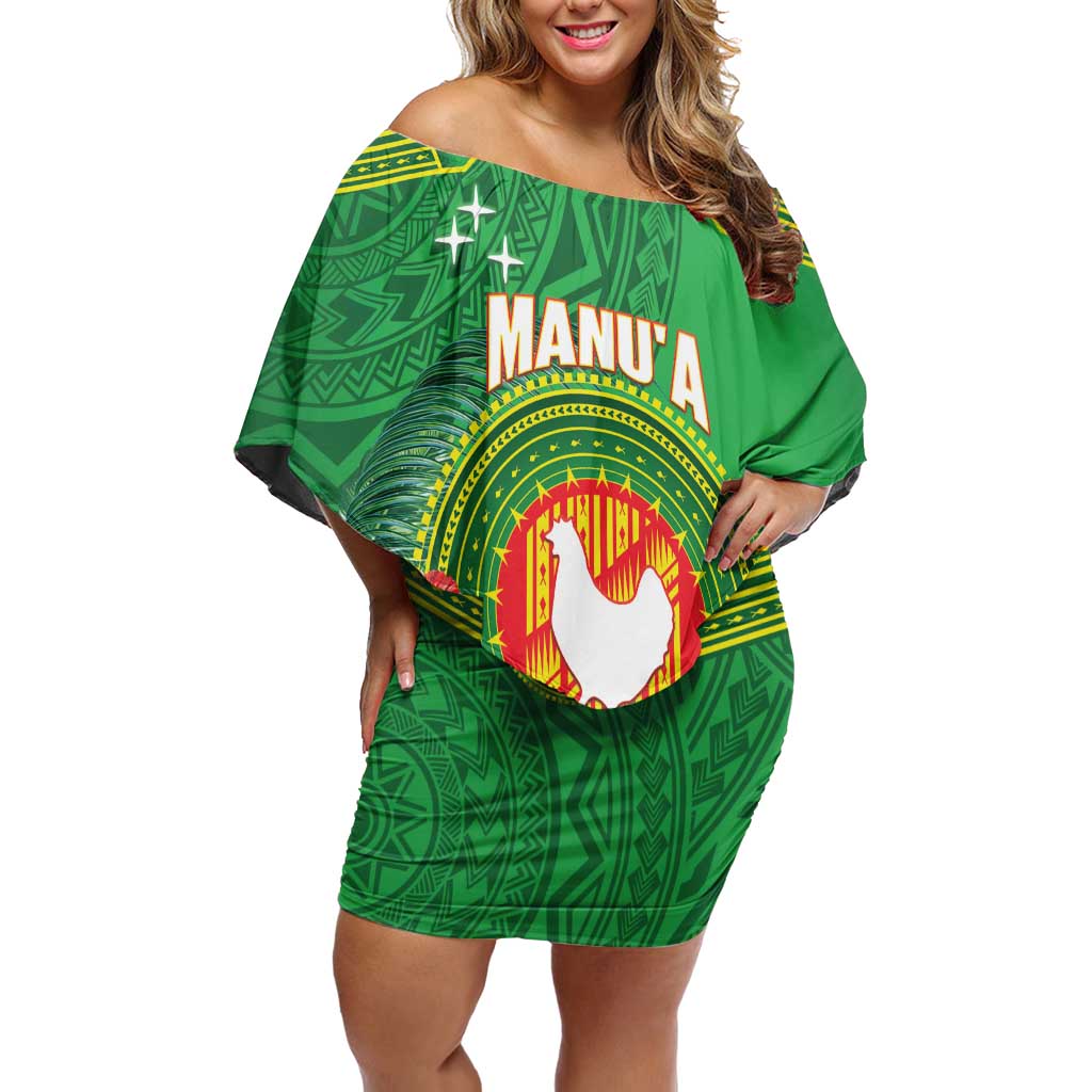 Personalized Manu'a Cession Day Family Matching Off Shoulder Short Dress and Hawaiian Shirt Tropical Flowers With Polynesian Pattern
