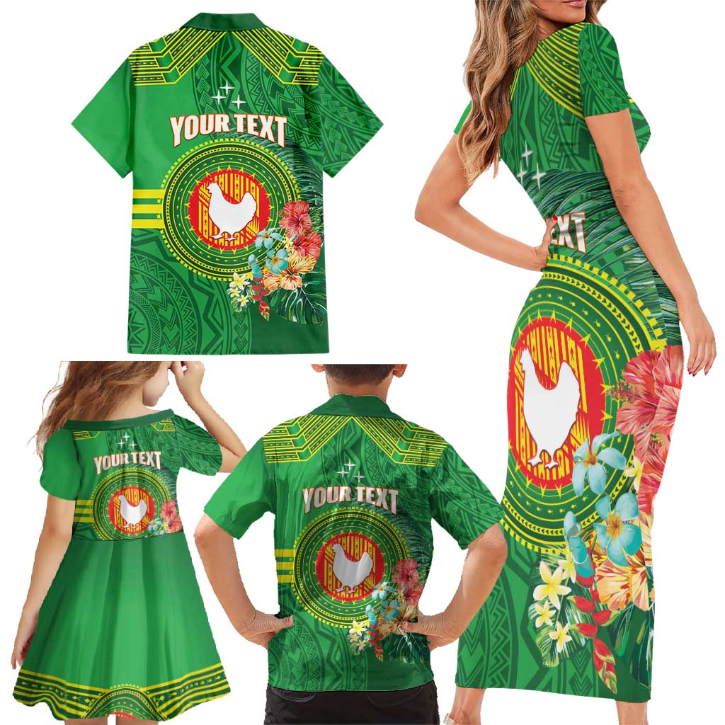 Personalized Manu'a Cession Day Family Matching Short Sleeve Bodycon Dress and Hawaiian Shirt Tropical Flowers With Polynesian Pattern