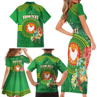 Personalized Manu'a Cession Day Family Matching Short Sleeve Bodycon Dress and Hawaiian Shirt Tropical Flowers With Polynesian Pattern