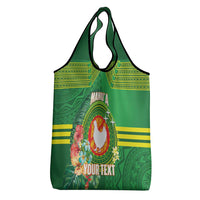Personalized Manu'a Cession Day Grocery Bag Tropical Flowers With Polynesian Pattern