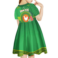 Personalized Manu'a Cession Day Kid Short Sleeve Dress Tropical Flowers With Polynesian Pattern