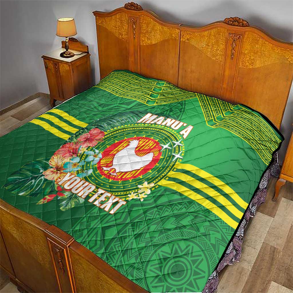 Personalized Manu'a Cession Day Quilt Tropical Flowers With Polynesian Pattern