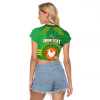 Personalized Manu'a Cession Day Raglan Cropped T Shirt Tropical Flowers With Polynesian Pattern