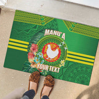 Personalized Manu'a Cession Day Rubber Doormat Tropical Flowers With Polynesian Pattern