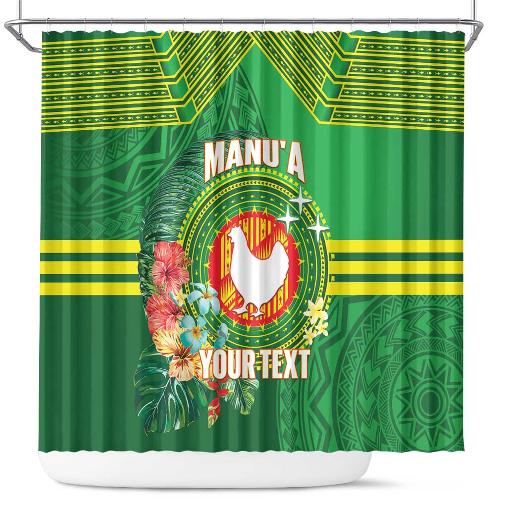 Personalized Manu'a Cession Day Shower Curtain Tropical Flowers With Polynesian Pattern