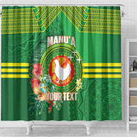 Personalized Manu'a Cession Day Shower Curtain Tropical Flowers With Polynesian Pattern