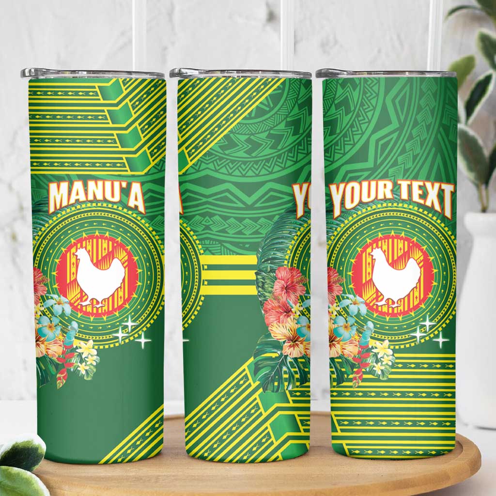 Personalized Manu'a Cession Day Skinny Tumbler Tropical Flowers With Polynesian Pattern