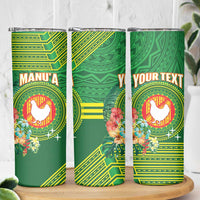 Personalized Manu'a Cession Day Skinny Tumbler Tropical Flowers With Polynesian Pattern
