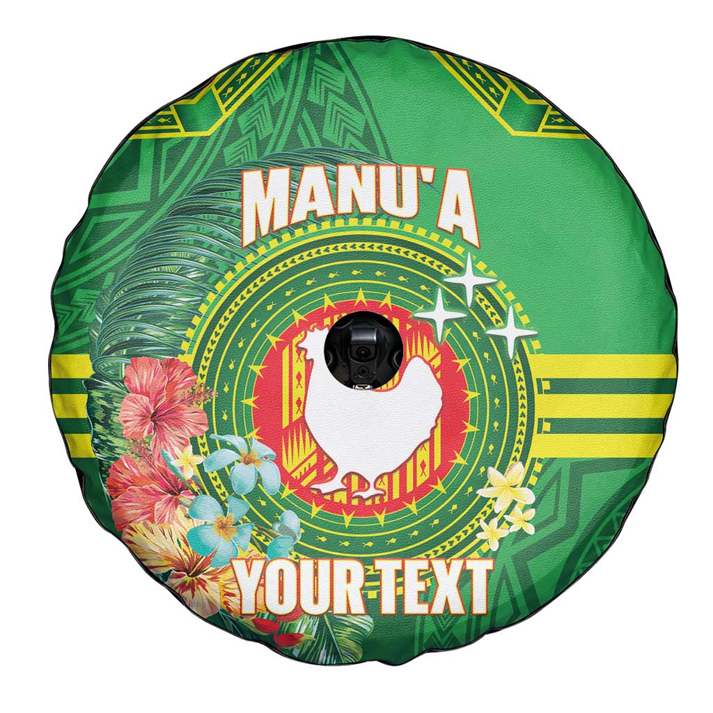 Personalized Manu'a Cession Day Spare Tire Cover Tropical Flowers With Polynesian Pattern
