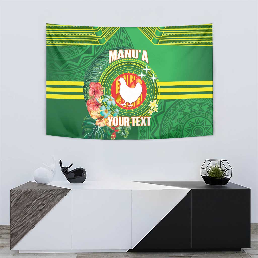 Personalized Manu'a Cession Day Tapestry Tropical Flowers With Polynesian Pattern