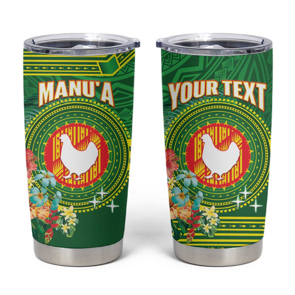 Personalized Manu'a Cession Day Tumbler Cup Tropical Flowers With Polynesian Pattern
