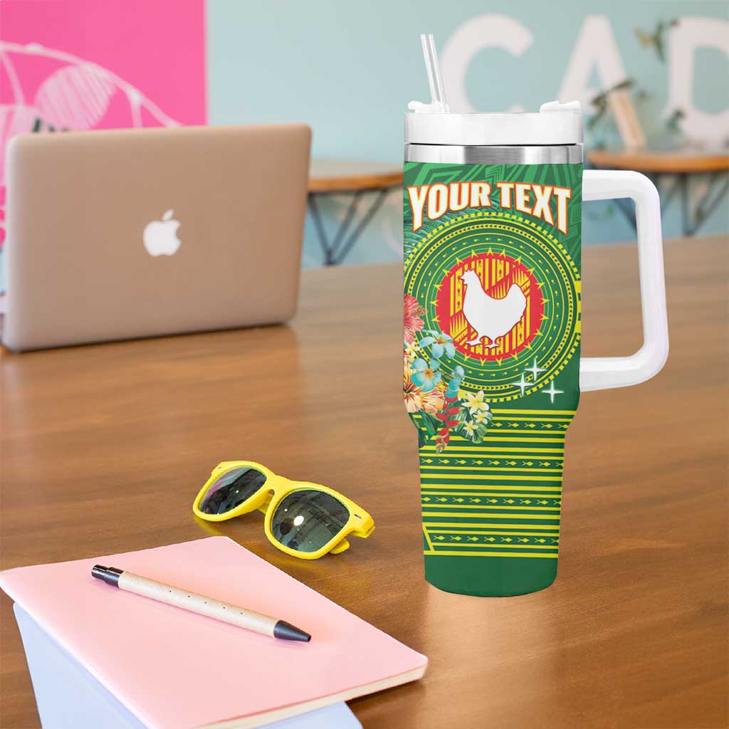 Personalized Manu'a Cession Day Tumbler With Handle Tropical Flowers With Polynesian Pattern