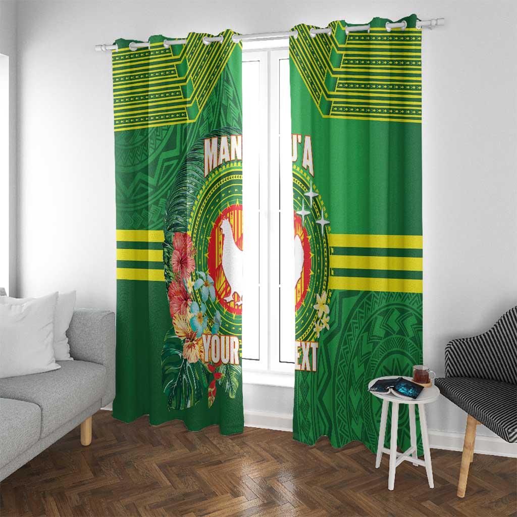 Personalized Manu'a Cession Day Window Curtain Tropical Flowers With Polynesian Pattern