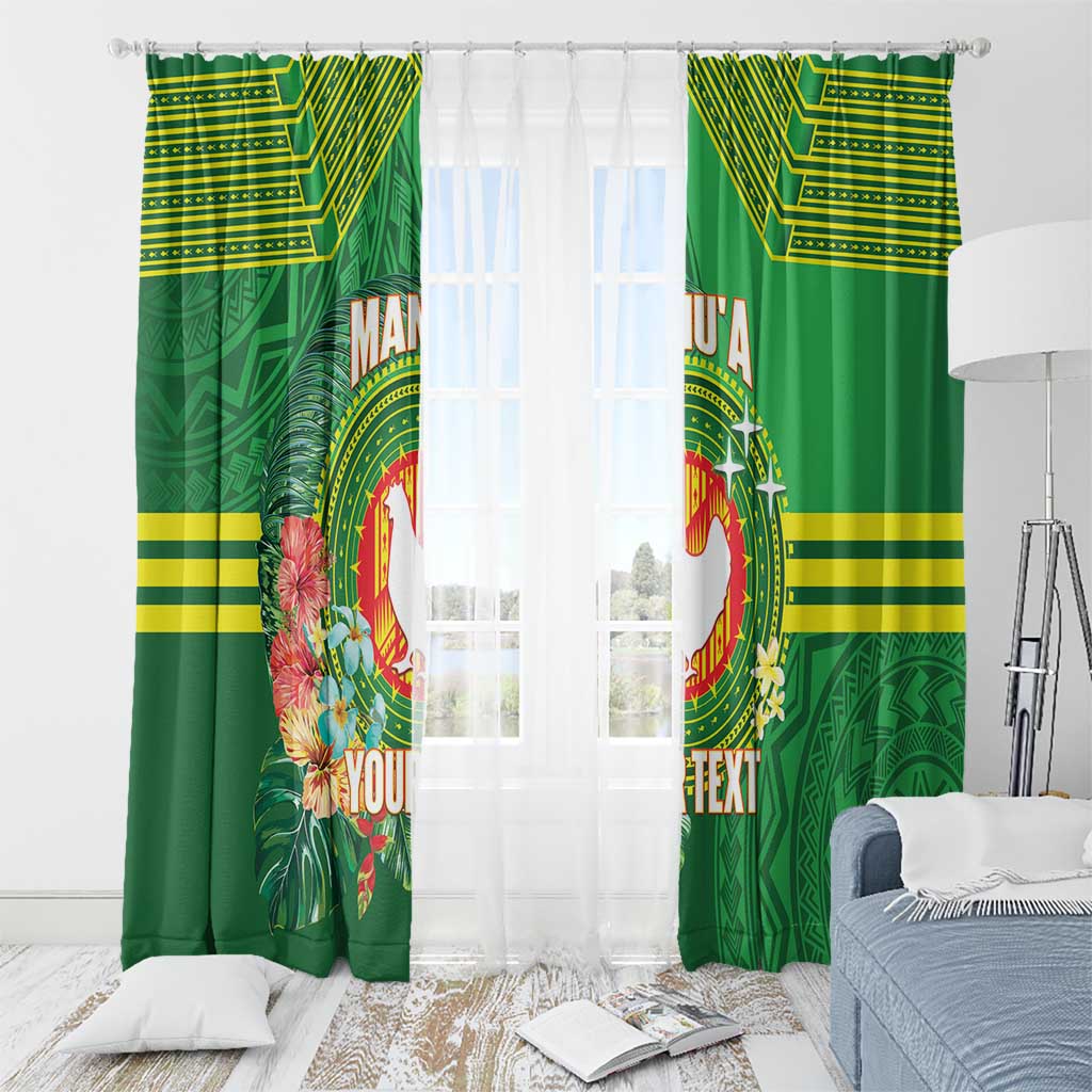 Personalized Manu'a Cession Day Window Curtain Tropical Flowers With Polynesian Pattern