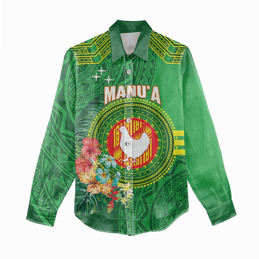 Personalized Manu'a Cession Day Women Casual Shirt Tropical Flowers With Polynesian Pattern