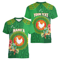 Personalized Manu'a Cession Day Women V-Neck T-Shirt Tropical Flowers With Polynesian Pattern LT14 - Polynesian Pride