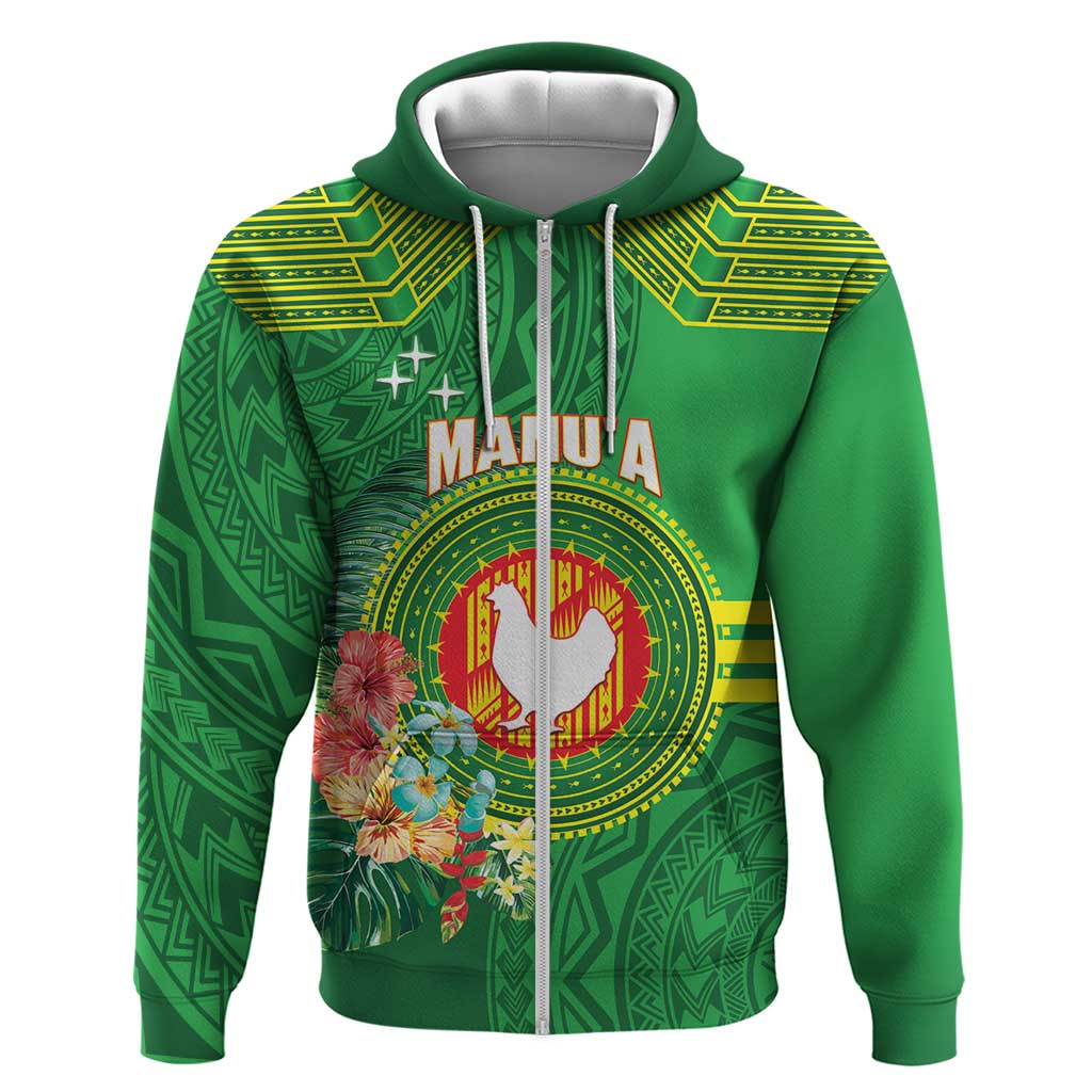 Personalized Manu'a Cession Day Zip Hoodie Tropical Flowers With Polynesian Pattern