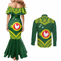 Manu'a Flag Day Couples Matching Mermaid Dress and Long Sleeve Button Shirt Polynesian Pattern National Color Proud