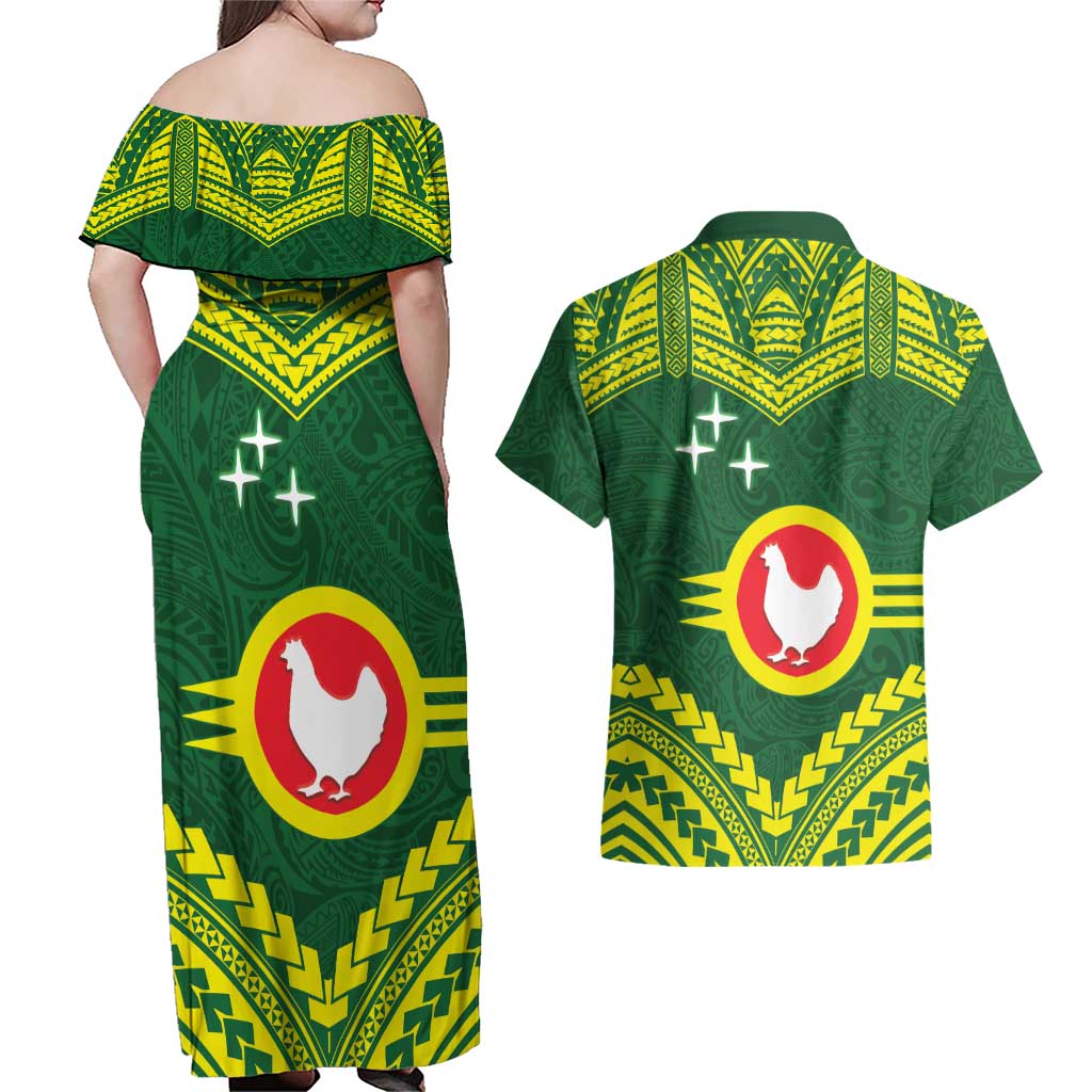 Manu'a Flag Day Couples Matching Off Shoulder Maxi Dress and Hawaiian Shirt Polynesian Pattern National Color Proud