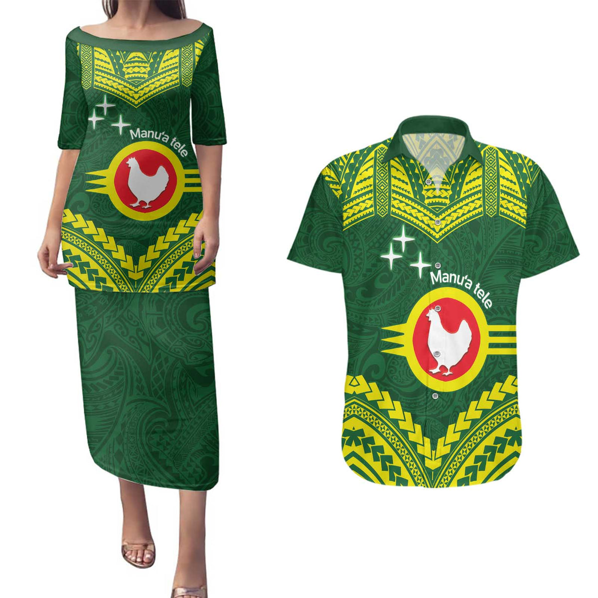 Manu'a Flag Day Couples Matching Puletasi and Hawaiian Shirt Polynesian Pattern National Color Proud