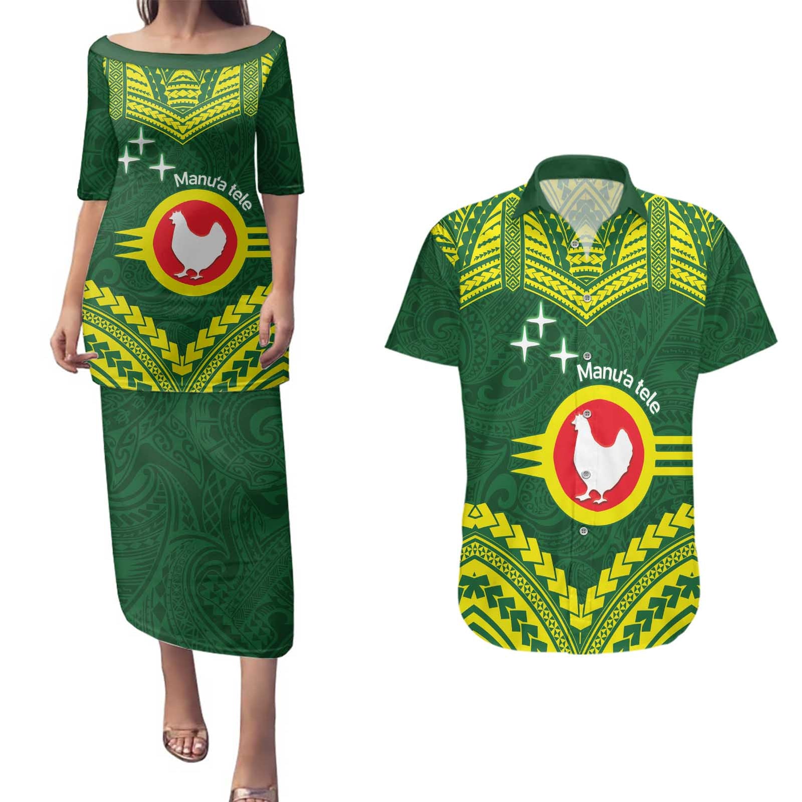 Manu'a Flag Day Couples Matching Puletasi and Hawaiian Shirt Polynesian Pattern National Color Proud