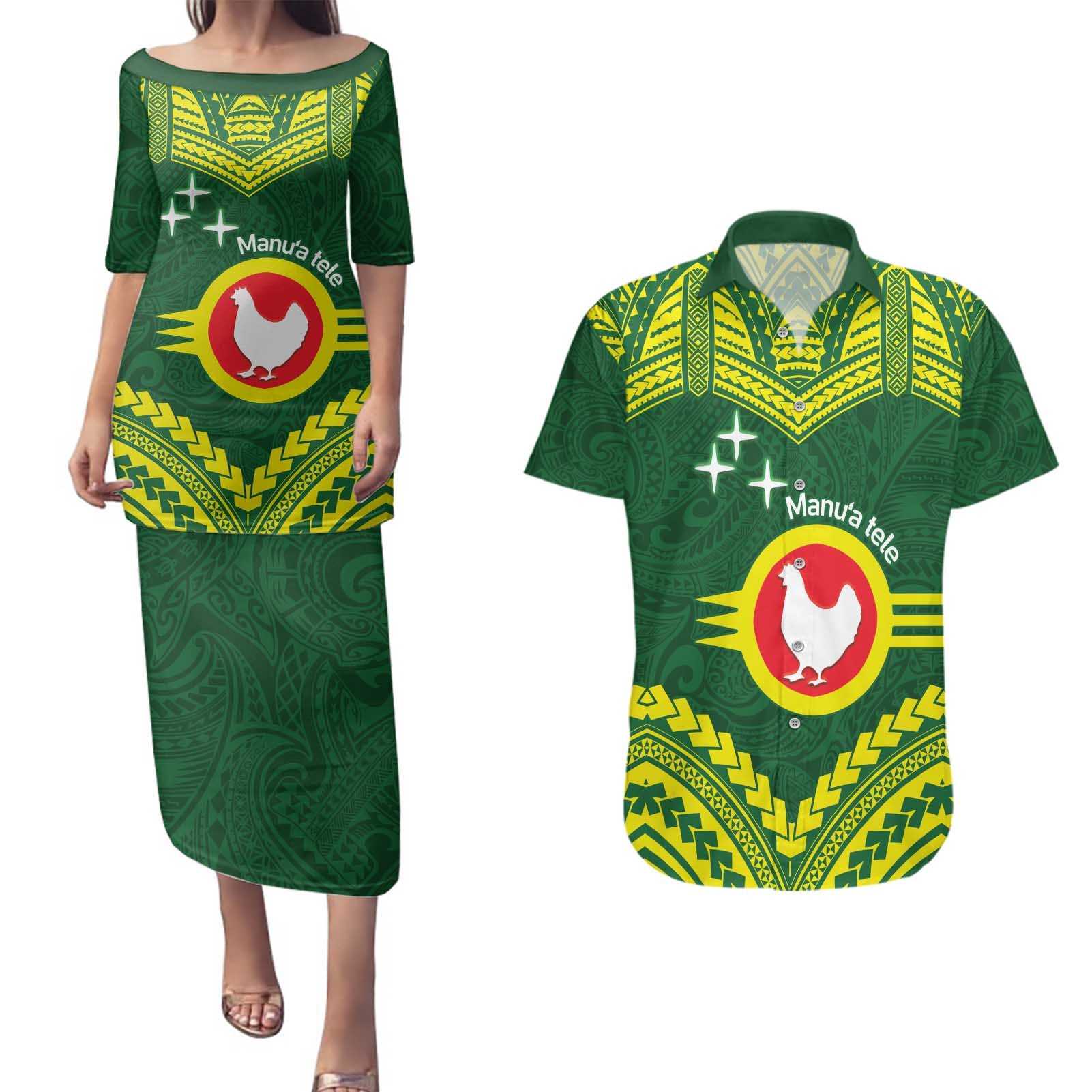 Manu'a Flag Day Couples Matching Puletasi and Hawaiian Shirt Polynesian Pattern National Color Proud