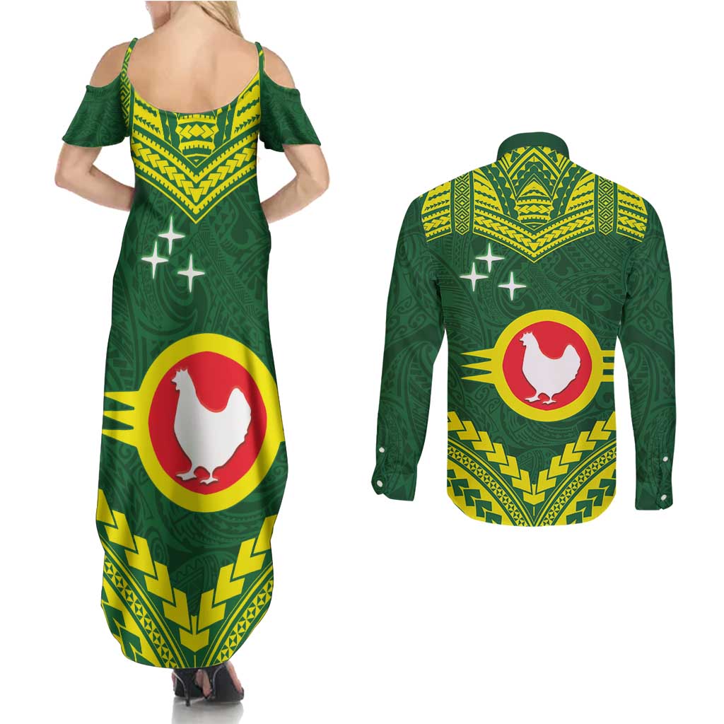Manu'a Flag Day Couples Matching Summer Maxi Dress and Long Sleeve Button Shirt Polynesian Pattern National Color Proud