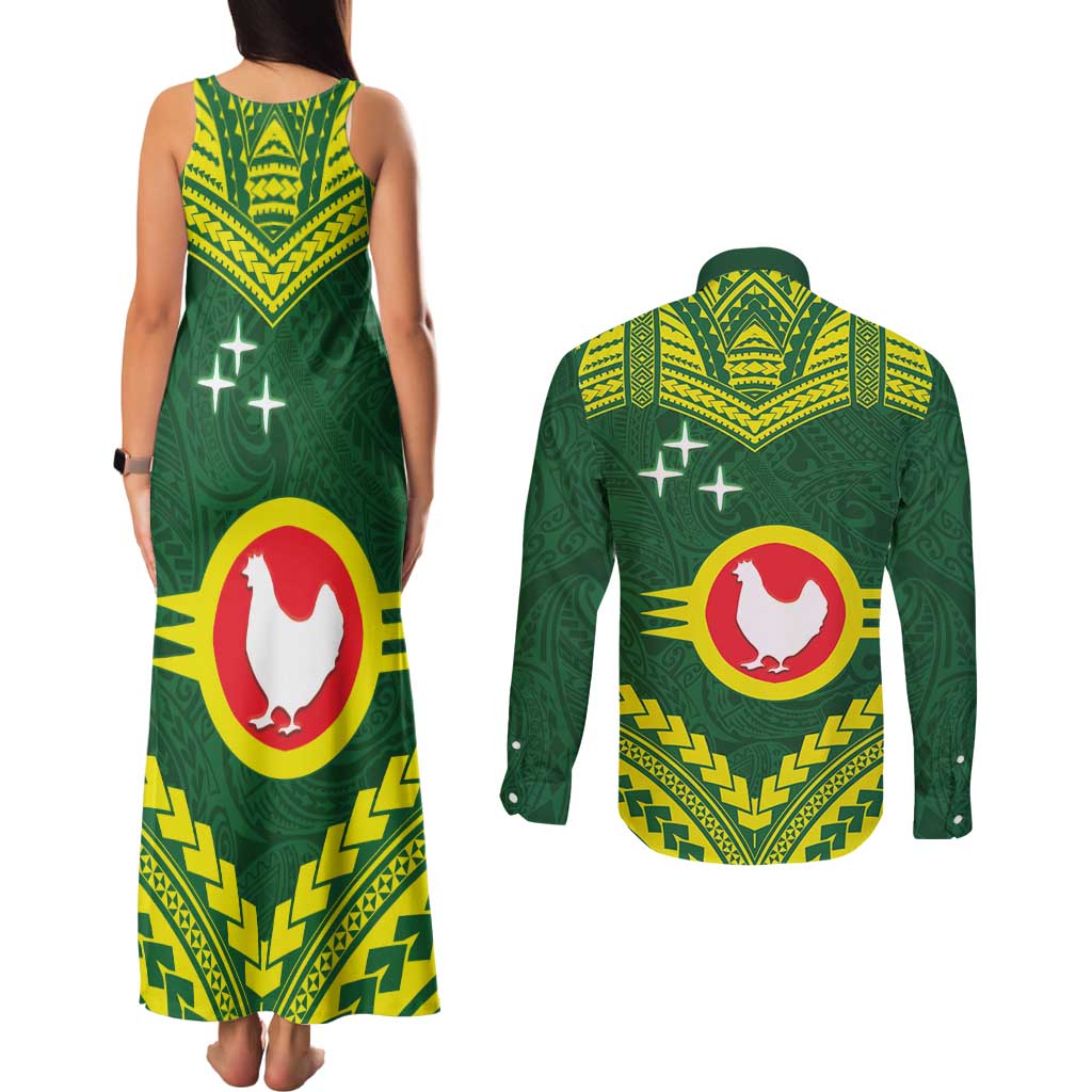 Manu'a Flag Day Couples Matching Tank Maxi Dress and Long Sleeve Button Shirt Polynesian Pattern National Color Proud