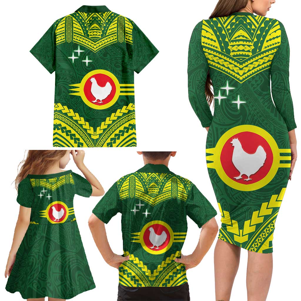 Manu'a Flag Day Family Matching Long Sleeve Bodycon Dress and Hawaiian Shirt Polynesian Pattern National Color Proud